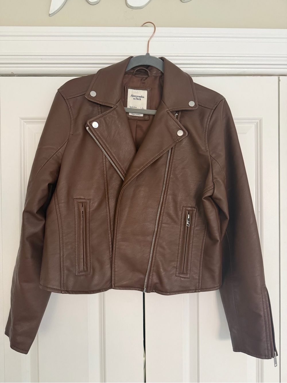 Abercrombie Brown Vegan Leather Moto Biker Jacket Large